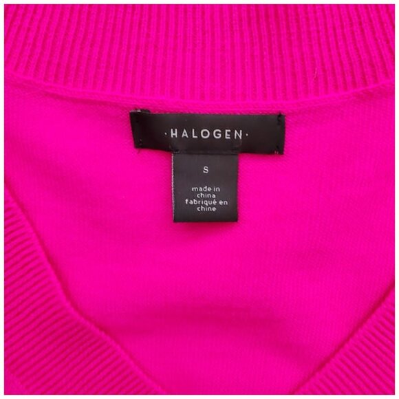 Halogen Merino Wool Blend Bright Pink V-Neck Sweater Sz S Layer Preppy Coquette - Picture 4 of 7
